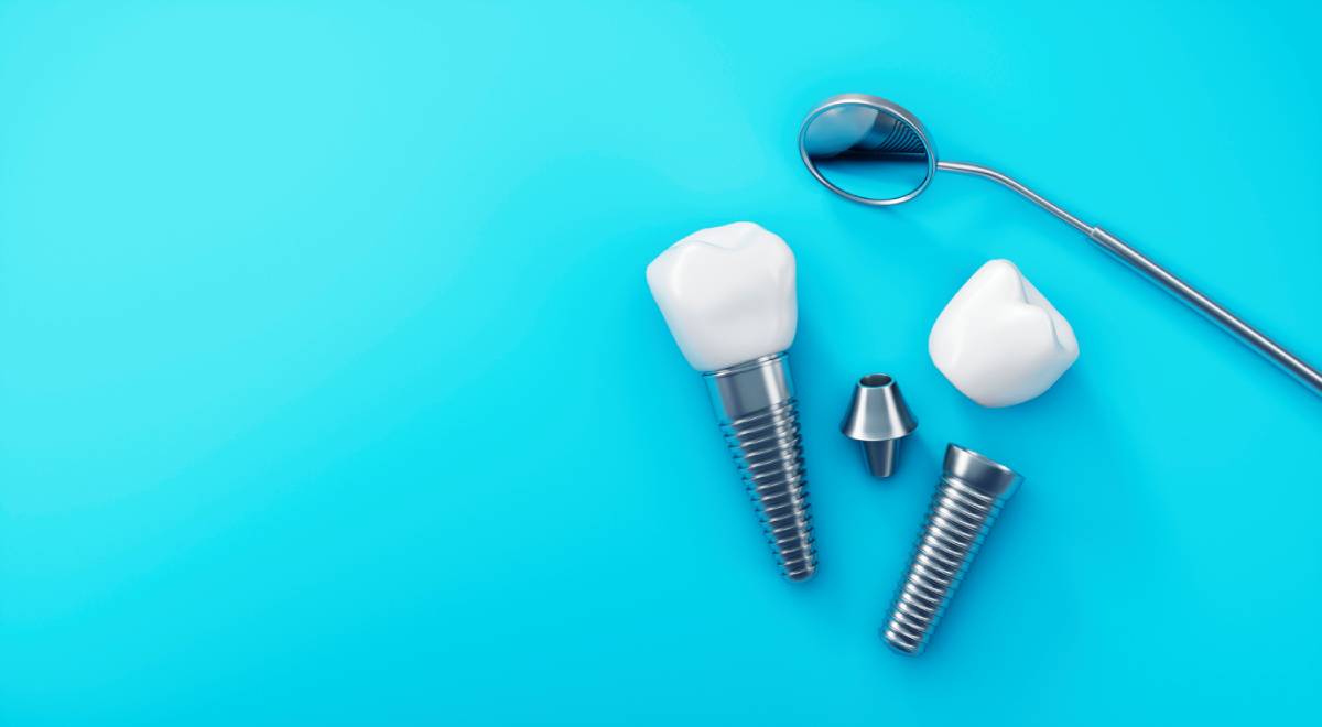 Dental implants concept image blue background